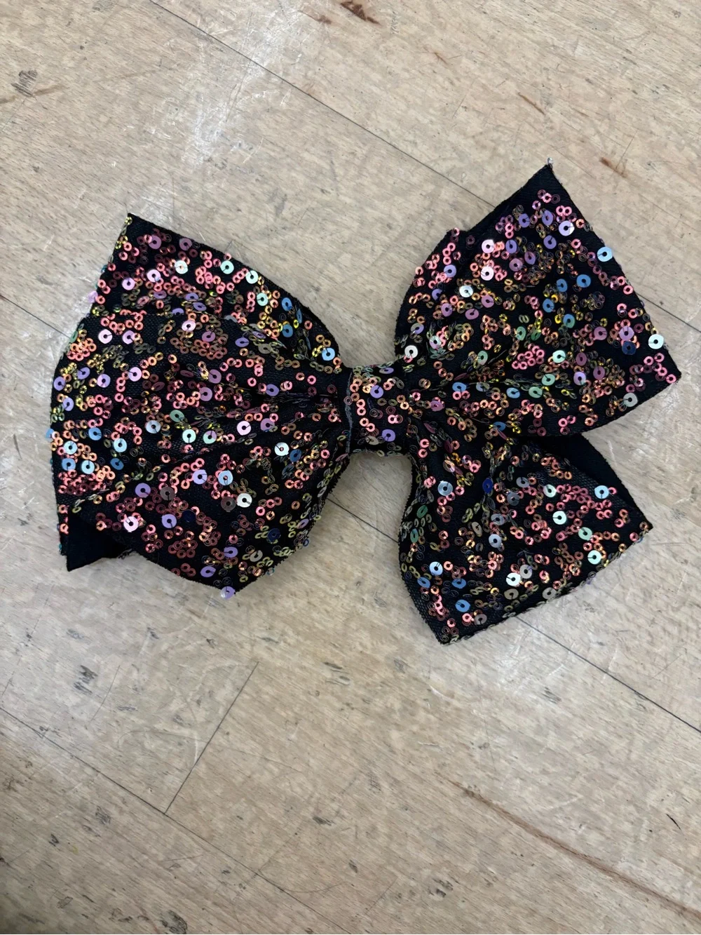Sequin Bow Hair Clip - Black with Multicolor Sequins